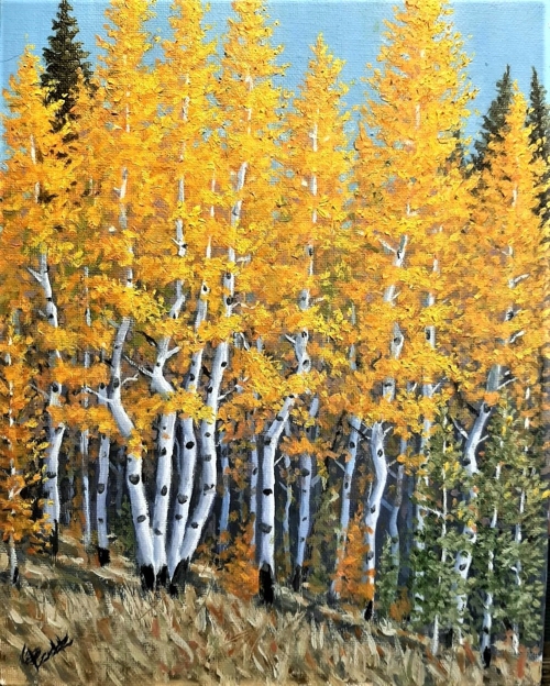 Roadside Aspen Grove 10x8  $290 at Hunter Wolff Gallery